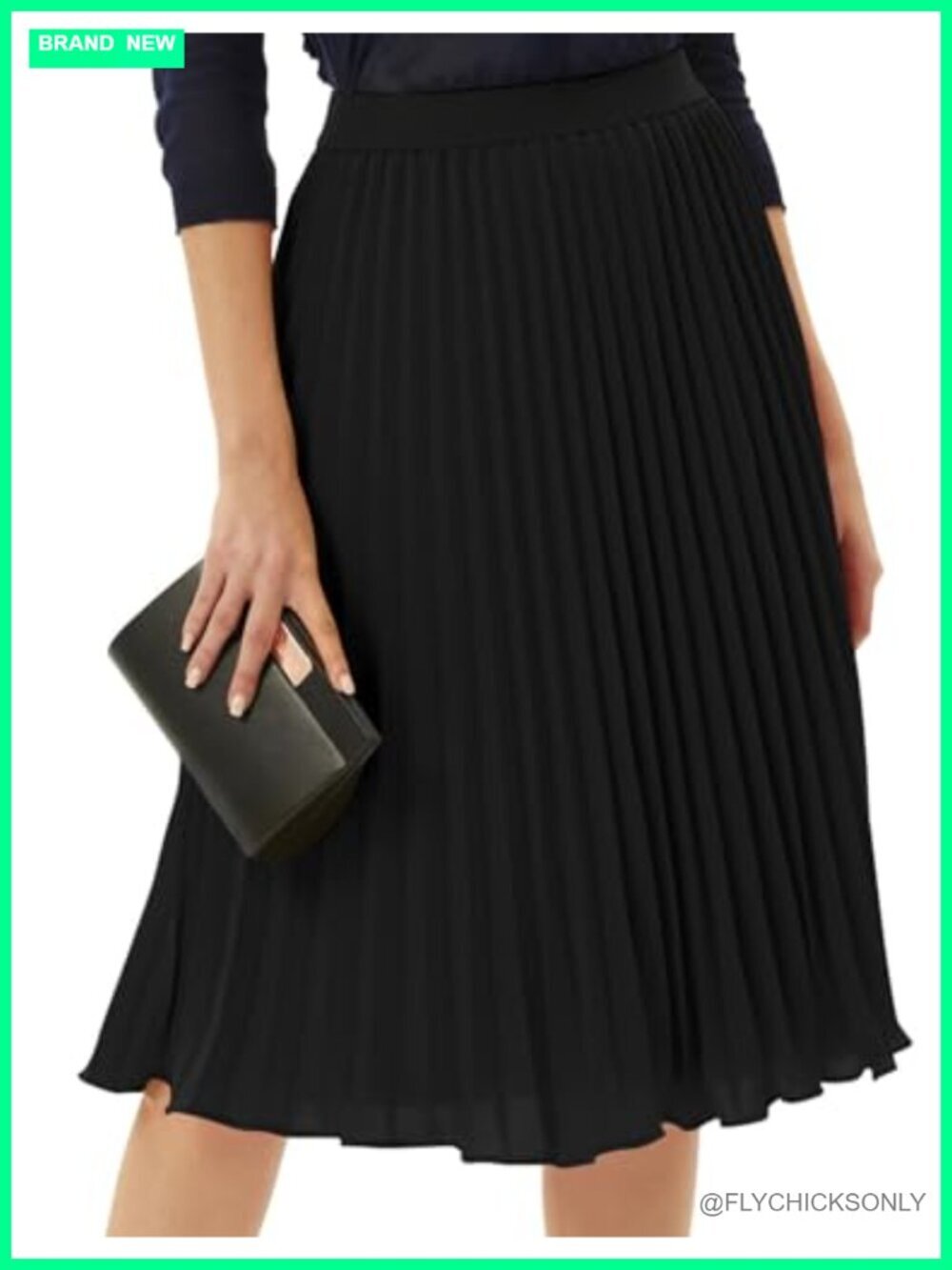 Womens Chiffon Pleated A-Line Midi Skirt Elastic Waist Flowy Swing